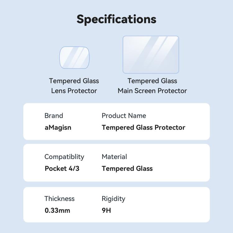 For DJI Osmo Pocket 4/3 aMagisn Screen Protector 9H Tempered Glass Lens & Screen Protective Film, 1+1 Pack, 2+2 Pack