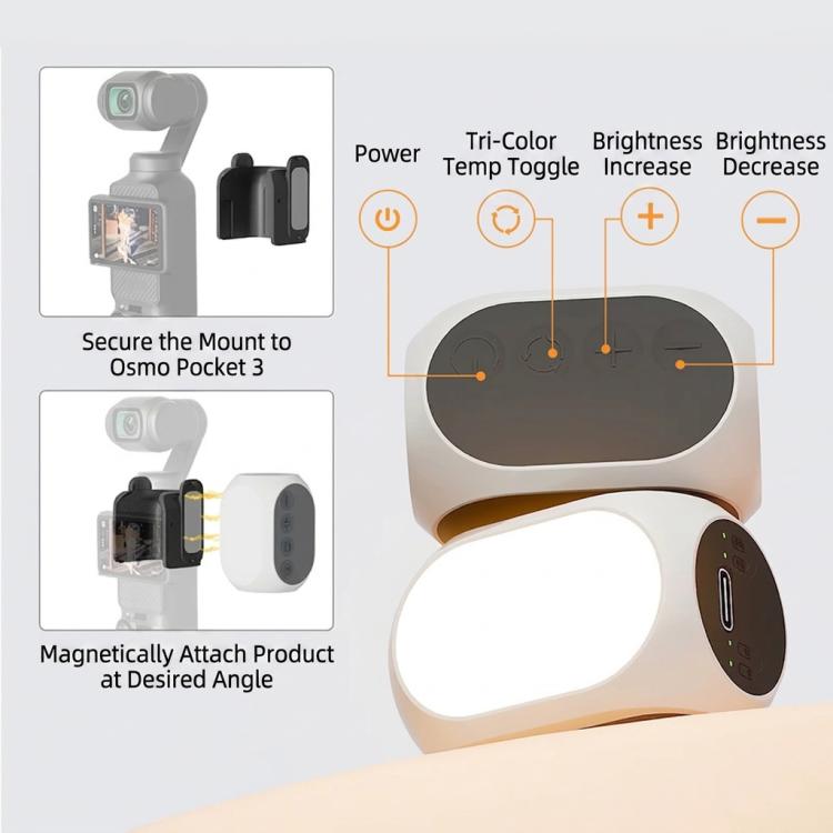 For DJI Osmo Pocket 4/3 Magnetic Fill Light 3 Color Modes Portable Rechargeable Vlog Video Light, 2pcs /Pack