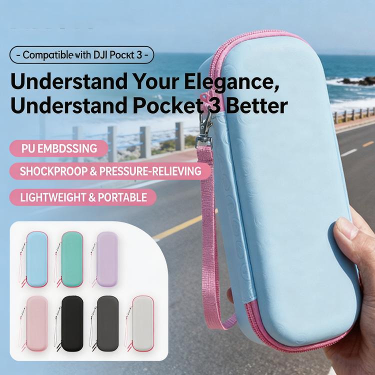 For DJI Osmo Pocket 3 Standalone & Essential Accessories Hard Carrying Case PU Leather Storage Bag with Wrist Strap