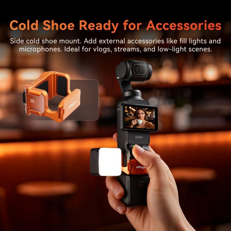 For DJI Osmo Pocket 4 & Pocket 3 aMagisn Metal Camera Cage Multifunctional Expansion Frame with Cold Shoe Mount, Dual-Prong & 1/4-inch Thread, Magnetic Quick Release Adapter Compatible