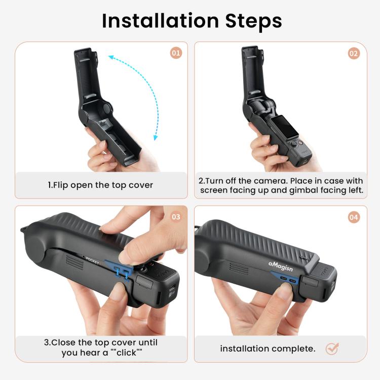 For DJI Osmo Pocket 4 aMagisn One-Piece Flip Protective Case Impact-Resistant ABS Hard Cover with Built-in Magnetic Filter Storage