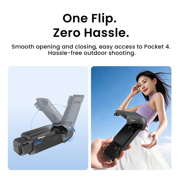 For DJI Osmo Pocket 4 aMagisn One-Piece Flip Protective Case Impact-Resistant ABS Hard Cover with Built-in Magnetic Filter Storage