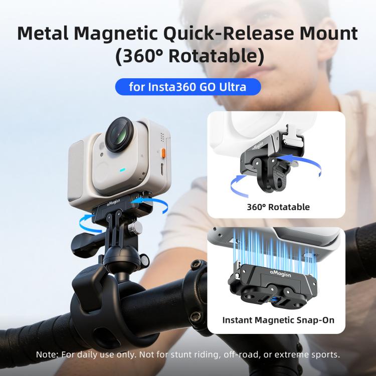 For Insta360 GO Ultra AMagisn 360-Degree Rotatable Metal Magnetic Quick-Release Mount With 1/4-Inch Thread And 2-Prong Base, For Insta360 GO Ultra