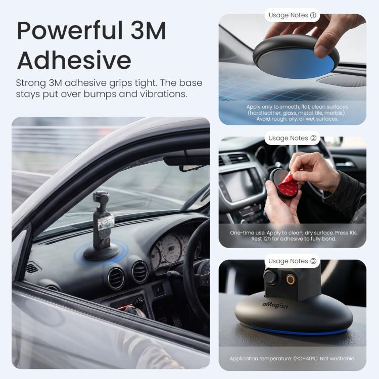 For DJI Osmo Pocket 4 / 3 aMagisn Silicone Desktop Stand Base Non-Slip Dashboard Car Mount with Adhesive