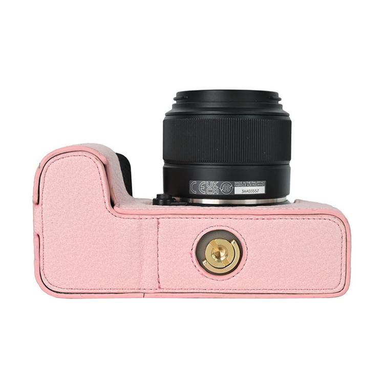 For Fujifilm X-S10 PU Leather Camera Half Case Vintage Litchi Pattern Protective Bottom Base With Magnetic Battery Access