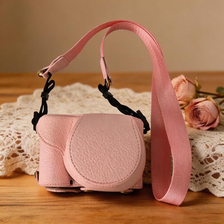 For Sony ZV-E10 Vintage PU Leather Camera Case Bag Retro Lychee Pattern Protective Cover with Shoulder Strap