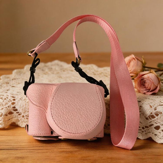 For Sony ZV-E10 Vintage PU Leather Camera Case Bag Retro Lychee Pattern Protective Cover with Shoulder Strap