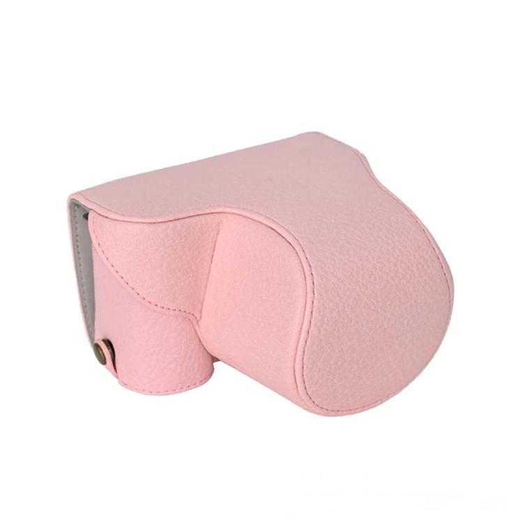 For Sony ZV-E10 Vintage PU Leather Camera Case Bag Retro Lychee Pattern Protective Cover with Shoulder Strap