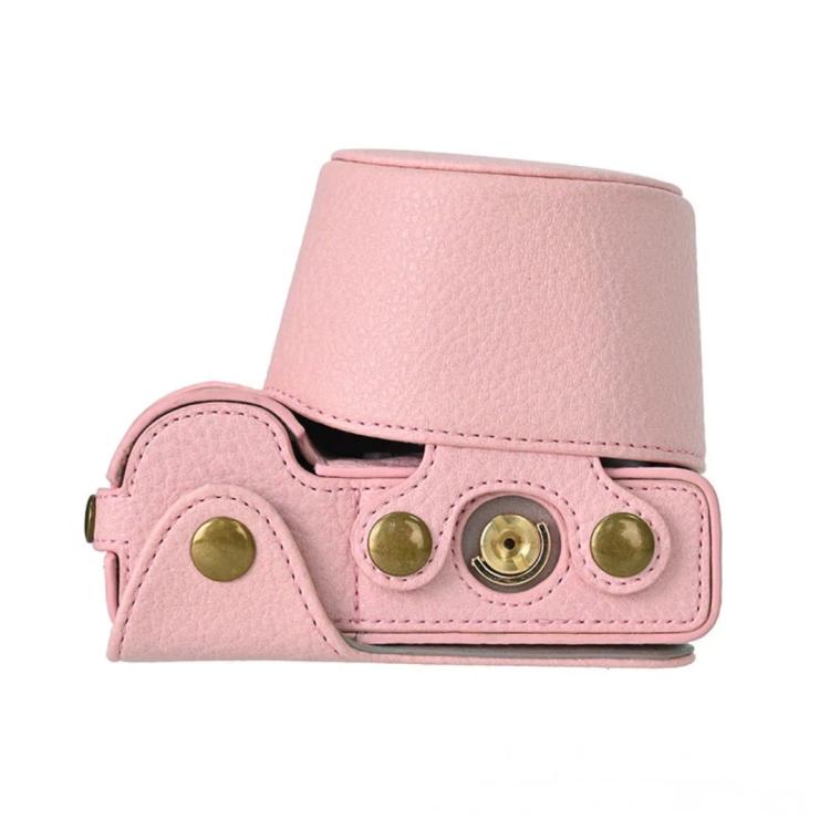 For Sony ZV-E10 Vintage PU Leather Camera Case Bag Retro Lychee Pattern Protective Cover with Shoulder Strap