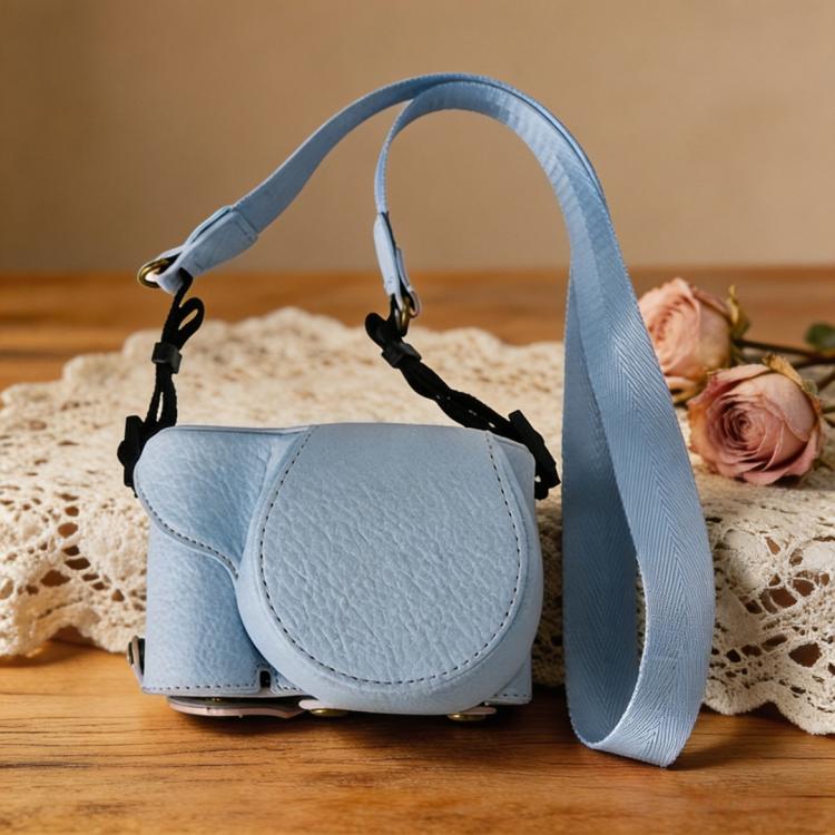 For Sony ZV-E10 Vintage PU Leather Camera Case Bag Retro Lychee Pattern Protective Cover with Shoulder Strap