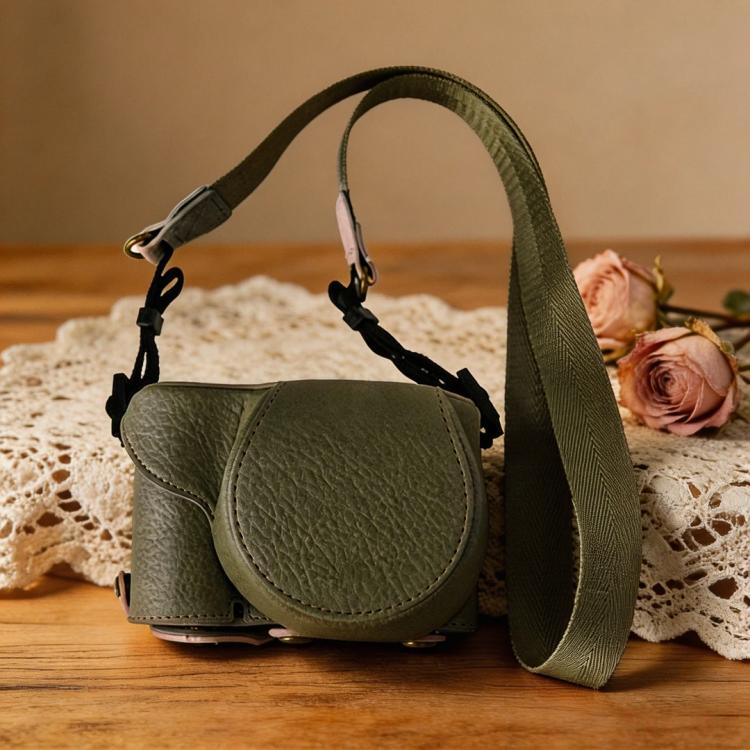 For Sony ZV-E10 Vintage PU Leather Camera Case Bag Retro Lychee Pattern Protective Cover with Shoulder Strap