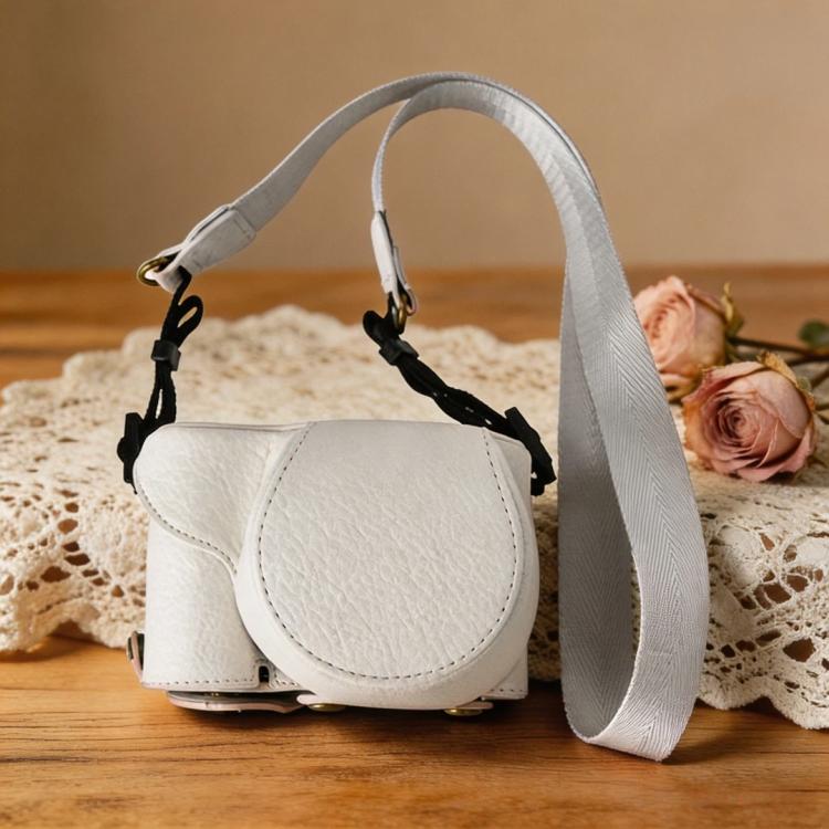 For Sony ZV-E10 Vintage PU Leather Camera Case Bag Retro Lychee Pattern Protective Cover with Shoulder Strap