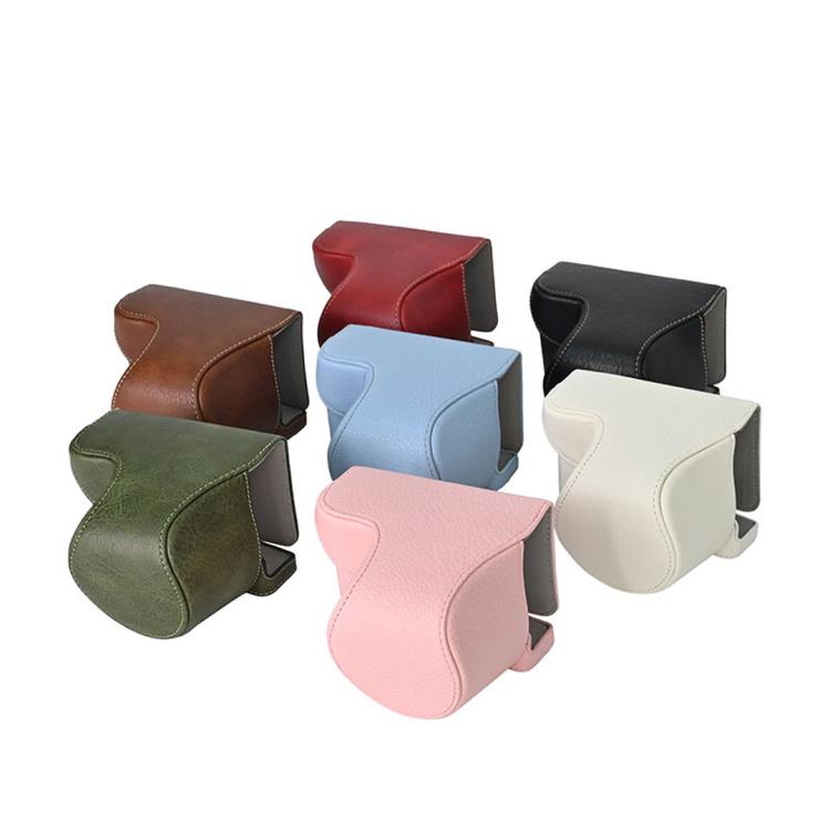 For Sony ZV-E10 Vintage PU Leather Camera Case Bag Retro Lychee Pattern Protective Cover with Shoulder Strap