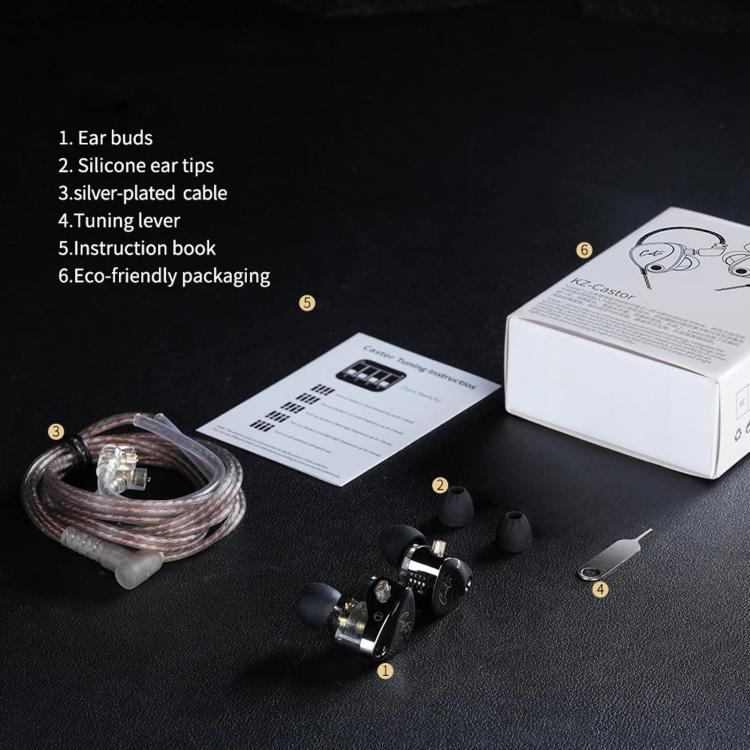 KZ-Castor Adjustable Dual-Driver In-Ear 1.2m Wired Earphones, No Mic, With Mic, Enhanced Bass No Mic, Enhanced Bass With Mic