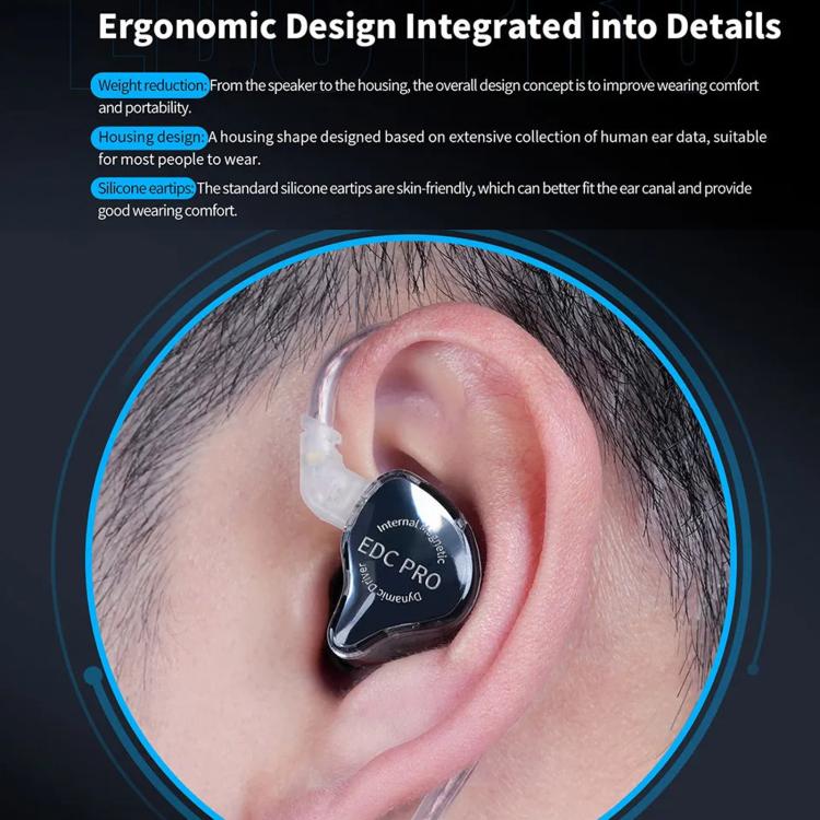 KZ EDC PRO Detachable Dynamic Driver Deep Bass Hi-Fi In-Ear High-Resolution 1.2m Wired Music Earphones, Standard, With Mic, Standard Silver-Plated Cable, With Mic Silver-Plated Cable