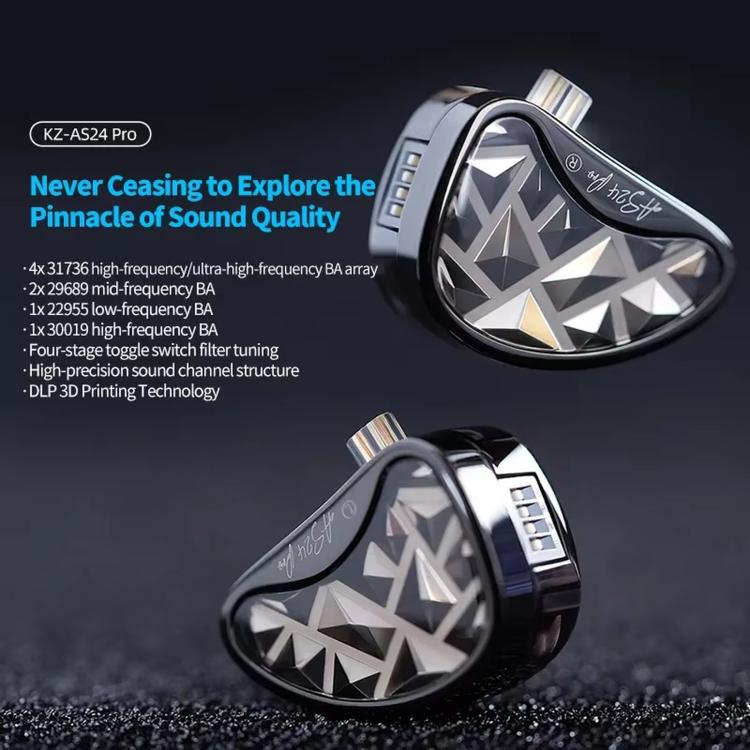 KZ AS24 PRO 24-driver Dynamic Driver HIFI In-Ear 1.2m Wired Gaming Earphones, Basic Without Mic, Basic With Mic, Tuned Without Mic, Tuned With Mic