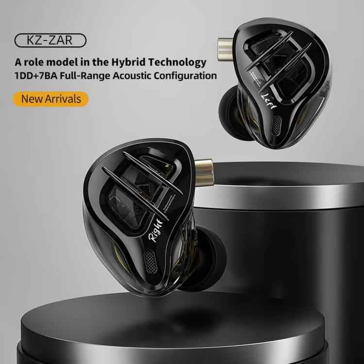 KZ-ZAR 1DD + 7BA HiFi In-Ear 1.2m Wired Earphones, Standard, With Mic