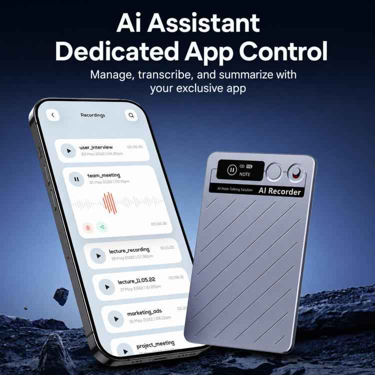 FW920E Portable Magnetic AI Smart Voice Recorder, Translation & Transcription Card?Shaped Audio Recorder, 64GB