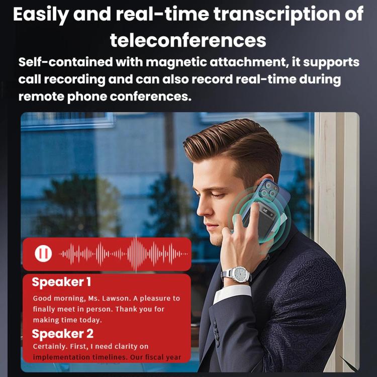 CB08 Portable Magnetic Smart AI Voice Recorder, Translation & Summary Audio Recorder, 32GB, 64GB