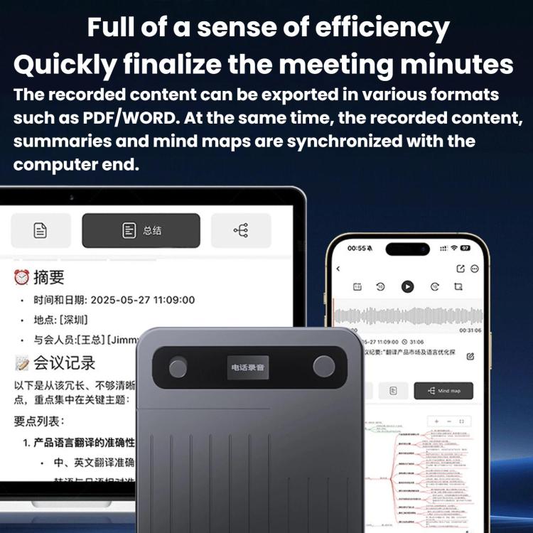 CB08 Portable Magnetic Smart AI Voice Recorder, Translation & Summary Audio Recorder, 32GB, 64GB