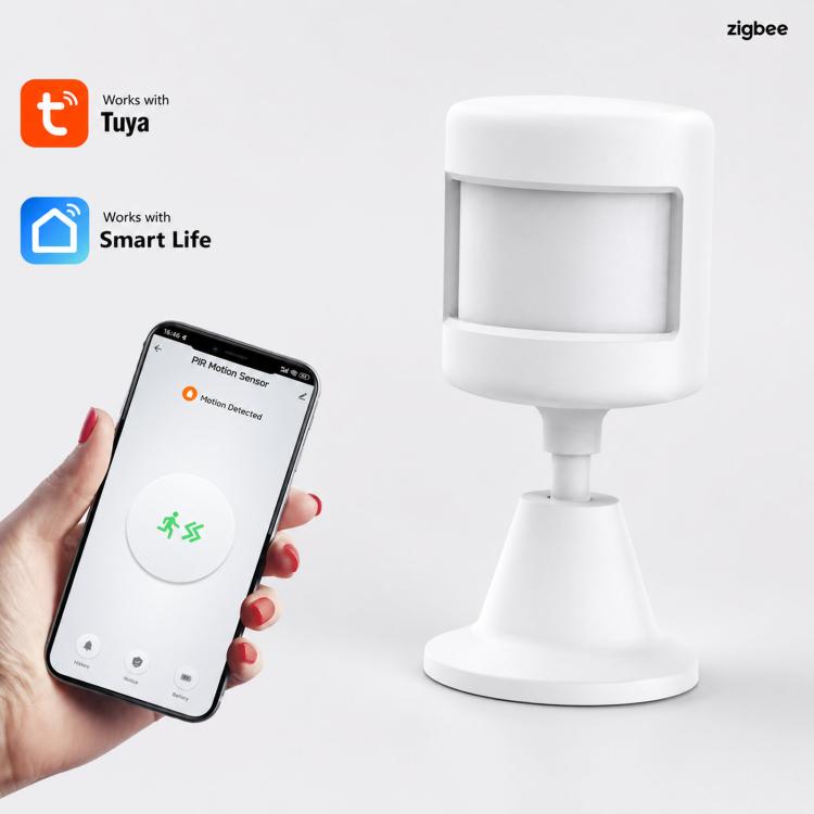Tuya Zigbee PIR Motion Sensor Smart Human Motion Detector Wireless Home Security Alarm with 360-degree Rotating Base