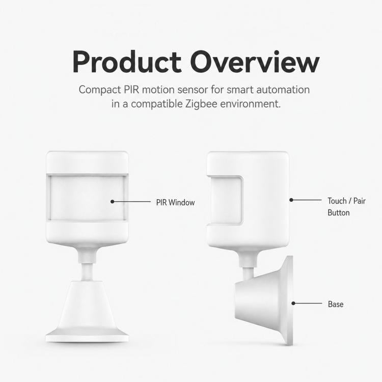 Tuya Zigbee PIR Motion Sensor Smart Human Motion Detector Wireless Home Security Alarm with 360-degree Rotating Base