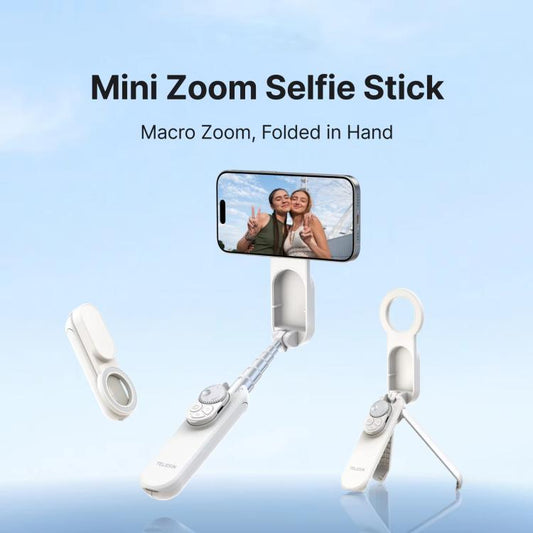 TELESIN Magnetic Phone Selfie Stick Zoom Control Tripod 13cm Pocket-Sized Foldable Lightweight Aluminum Travel Phone Holder, P1-TSS-006