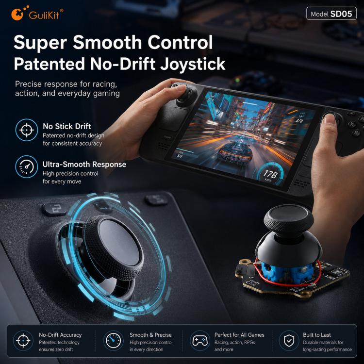 GuliKit SD05 Electromagnetic Joystick Replacement for Steam Deck OLED, Hall Effect Analog Stick Repair Kit, No Soldering Required, Capacitive Touch Sensing