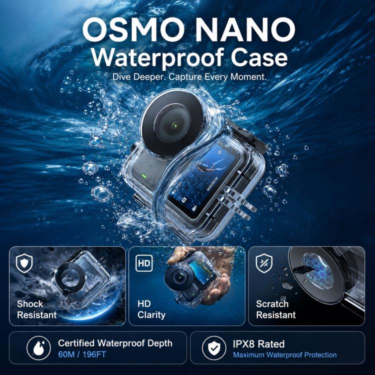 TELESIN 60m Waterproof Case for DJI Osmo Nano IPX8 Under-Water Dive Housing Anti-Fog Action Camera Protection Cover