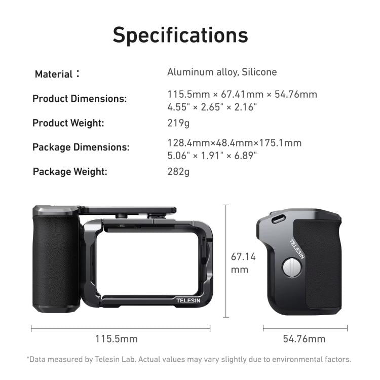For DJI Action 6 TELESIN Street Photography Grip Set Aluminum Alloy Camera Cage Hand Grip Rig, For DJI Action 6