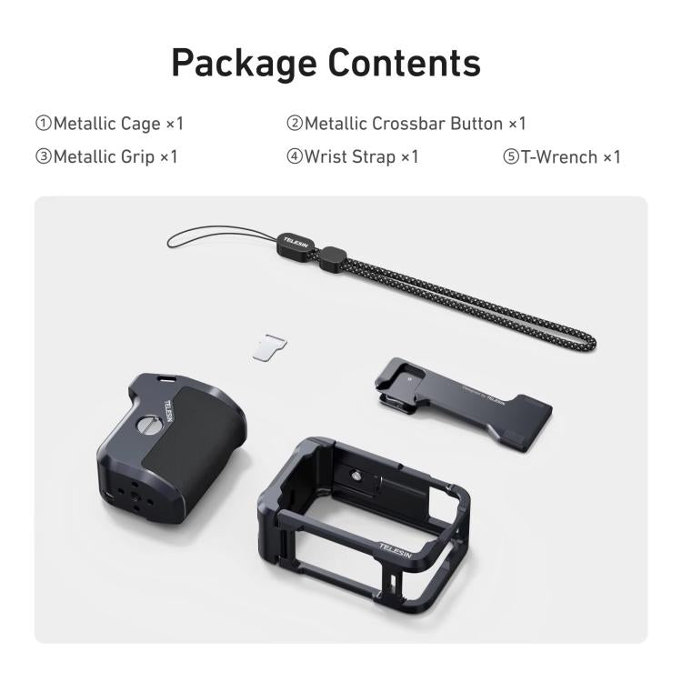 For DJI Action 6 TELESIN Street Photography Grip Set Aluminum Alloy Camera Cage Hand Grip Rig, For DJI Action 6