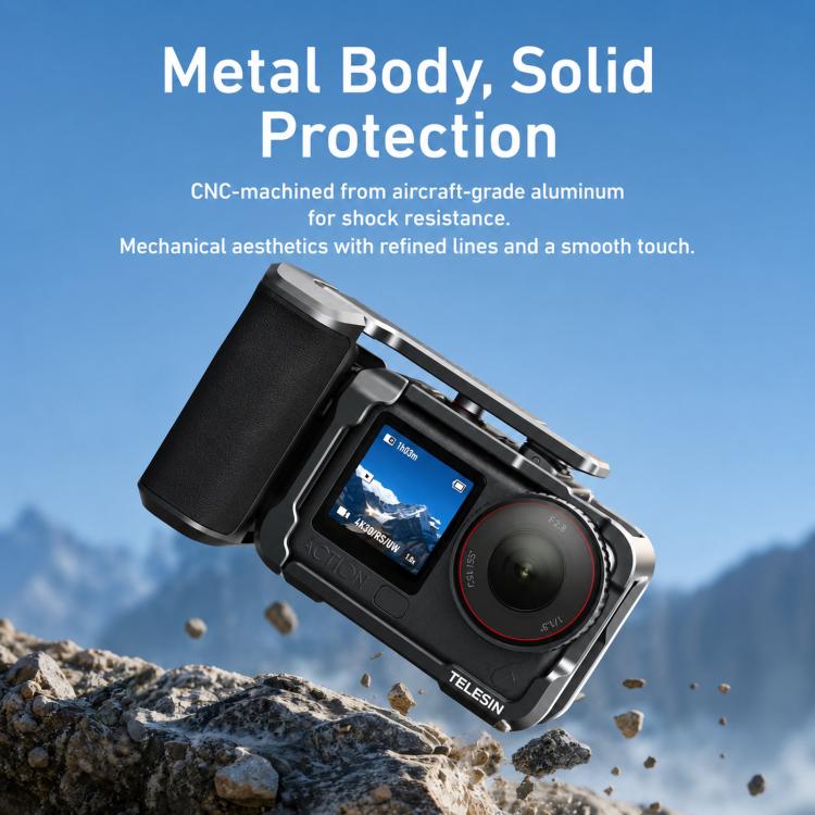For DJI Action 6 TELESIN Street Photography Grip Set Aluminum Alloy Camera Cage Hand Grip Rig, For DJI Action 6