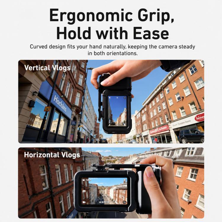 For DJI Action 6 TELESIN Street Photography Grip Set Aluminum Alloy Camera Cage Hand Grip Rig, For DJI Action 6