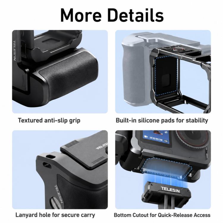 For DJI Action 6 TELESIN Street Photography Grip Set Aluminum Alloy Camera Cage Hand Grip Rig, For DJI Action 6
