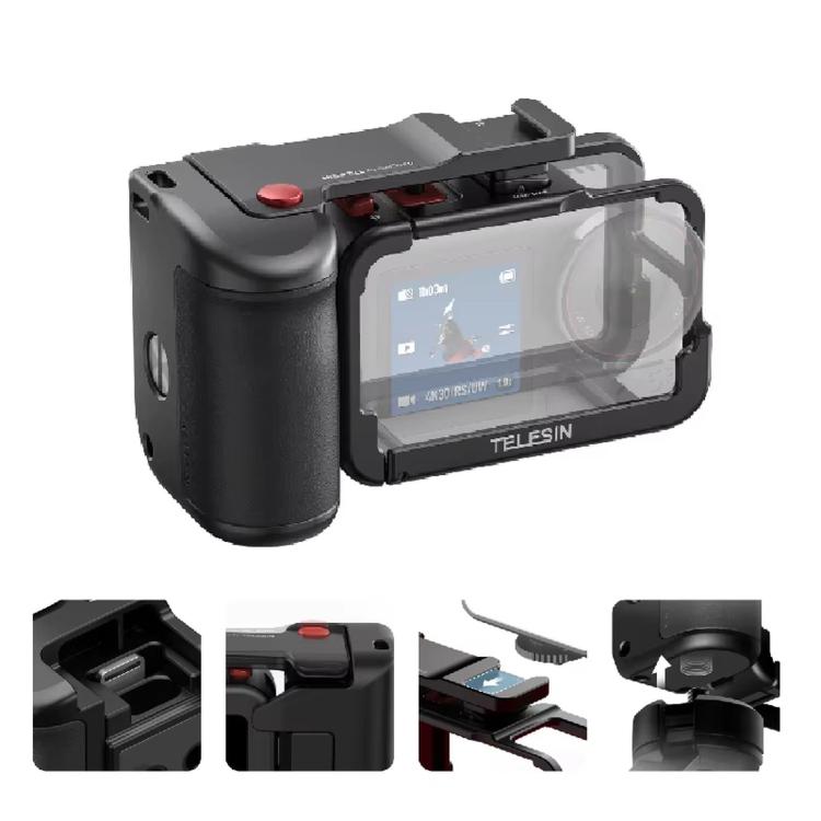 TELESIN StreetGrip Kit For DJI Osmo Action 5 Pro/4/3 Aluminum Alloy Camera Cage Hand Grip Rig, For DJI Osmo Action 5 Pro/4/3