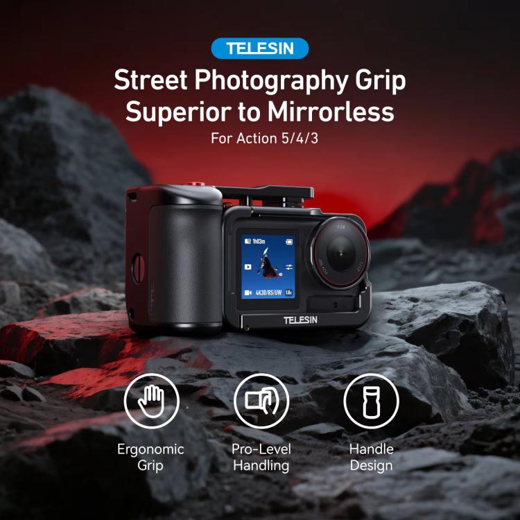 TELESIN StreetGrip Kit For DJI Osmo Action 5 Pro/4/3 Aluminum Alloy Camera Cage Hand Grip Rig, For DJI Osmo Action 5 Pro/4/3