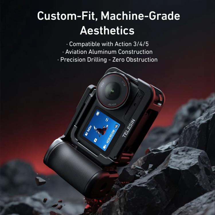 TELESIN StreetGrip Kit For DJI Osmo Action 5 Pro/4/3 Aluminum Alloy Camera Cage Hand Grip Rig, For DJI Osmo Action 5 Pro/4/3