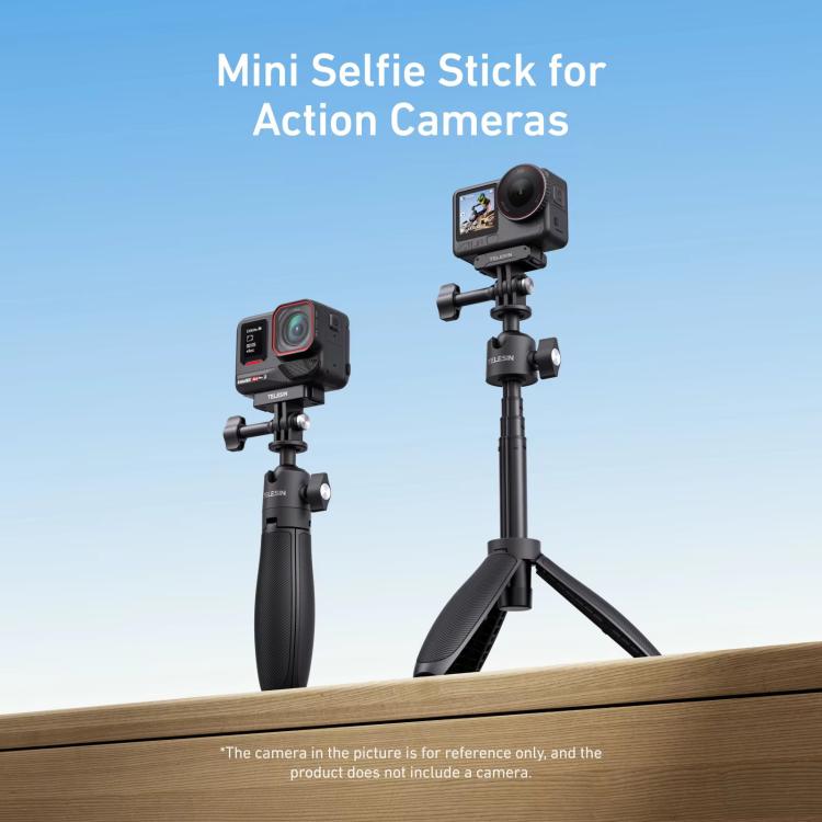 TELESIN Mini Selfie Stick Tripod 3.0 for Action Camera 18-46cm Extendable Aluminum Pole with 360-degree Ball Head, S1-MNP-16