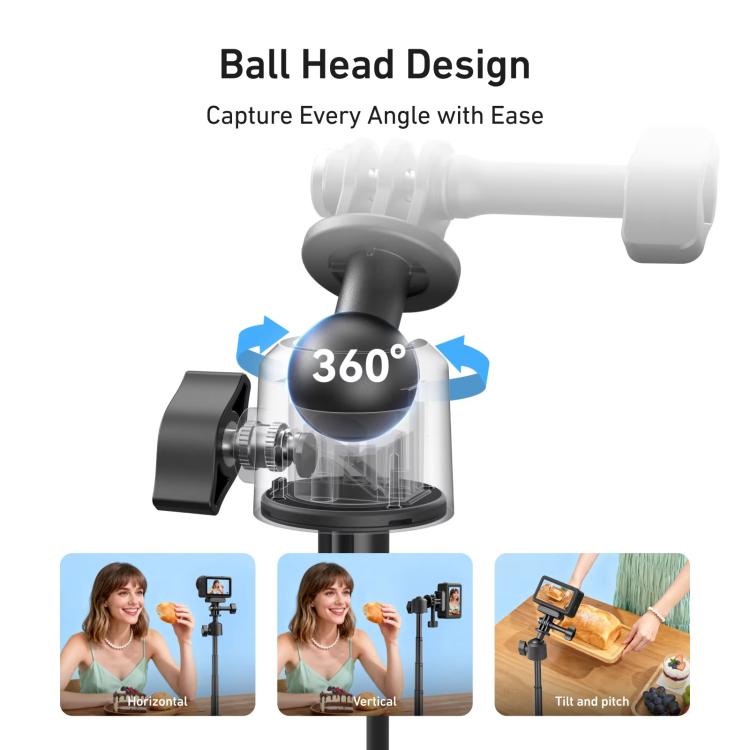 TELESIN Mini Selfie Stick Tripod 3.0 for Action Camera 18-46cm Extendable Aluminum Pole with 360-degree Ball Head, S1-MNP-16
