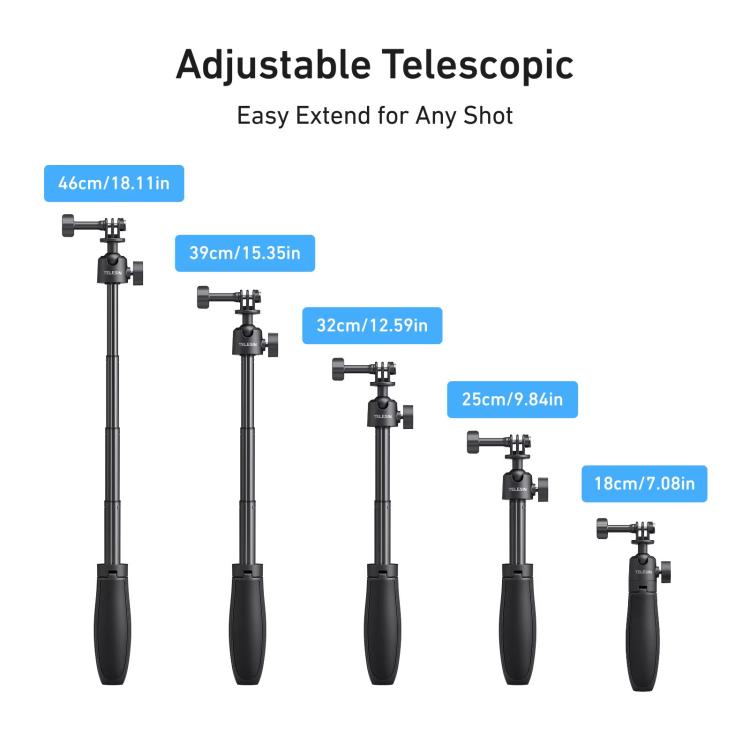 TELESIN Mini Selfie Stick Tripod 3.0 for Action Camera 18-46cm Extendable Aluminum Pole with 360-degree Ball Head, S1-MNP-16