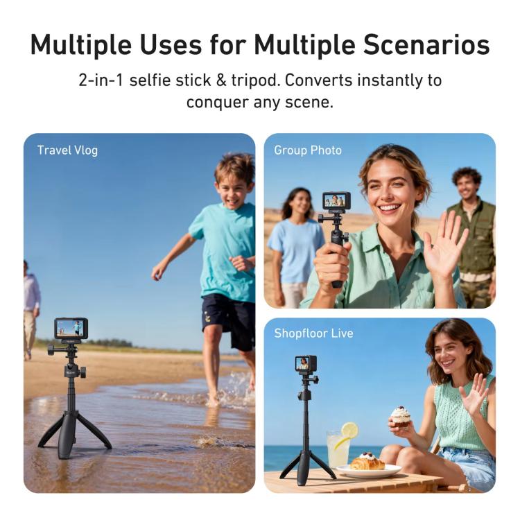 TELESIN Mini Selfie Stick Tripod 3.0 for Action Camera 18-46cm Extendable Aluminum Pole with 360-degree Ball Head, S1-MNP-16