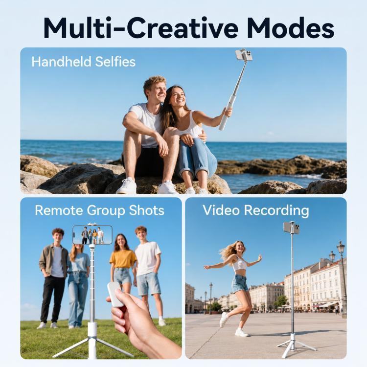 TELESIN 1.7m Auto-Opening Tripod Selfie Stick with Magnetic Remote, Ground-Triggered Phone Tripod Stand with Cold Shoe Mount, P1-TSS-002