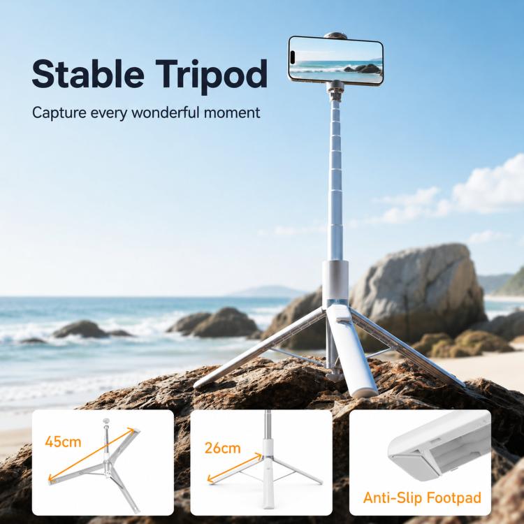 TELESIN 1.7m Auto-Opening Tripod Selfie Stick with Magnetic Remote, Ground-Triggered Phone Tripod Stand with Cold Shoe Mount, P1-TSS-002