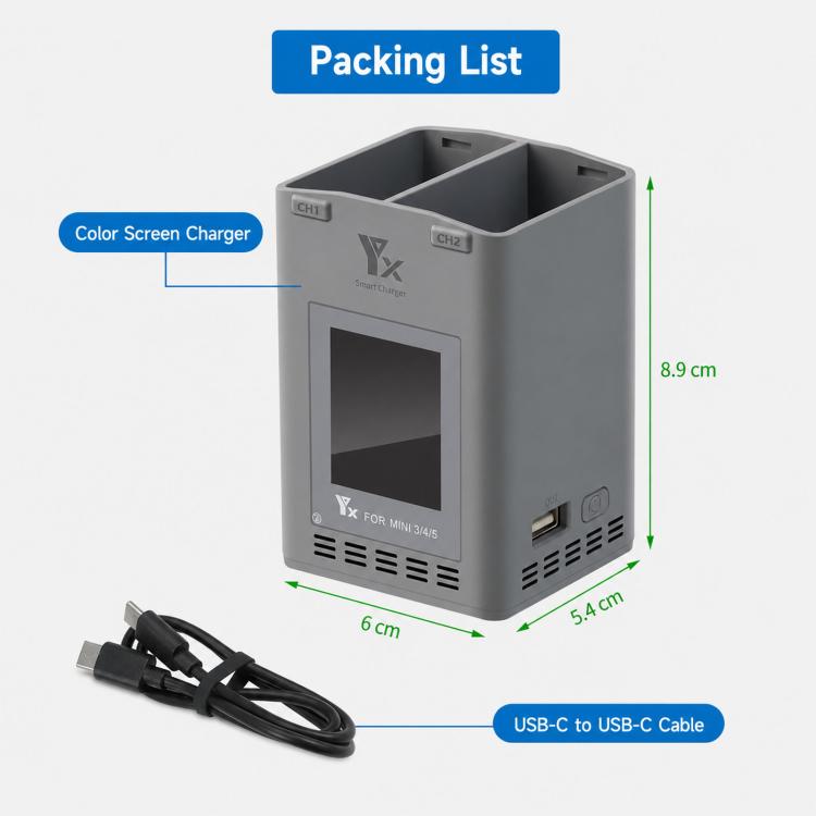 YX 100W Dual Charger with Color LCD Screen for DJI Mini 5/4/3 Pro Smart Flight Battery Charging Hub, Mini Color Two-Way 100W