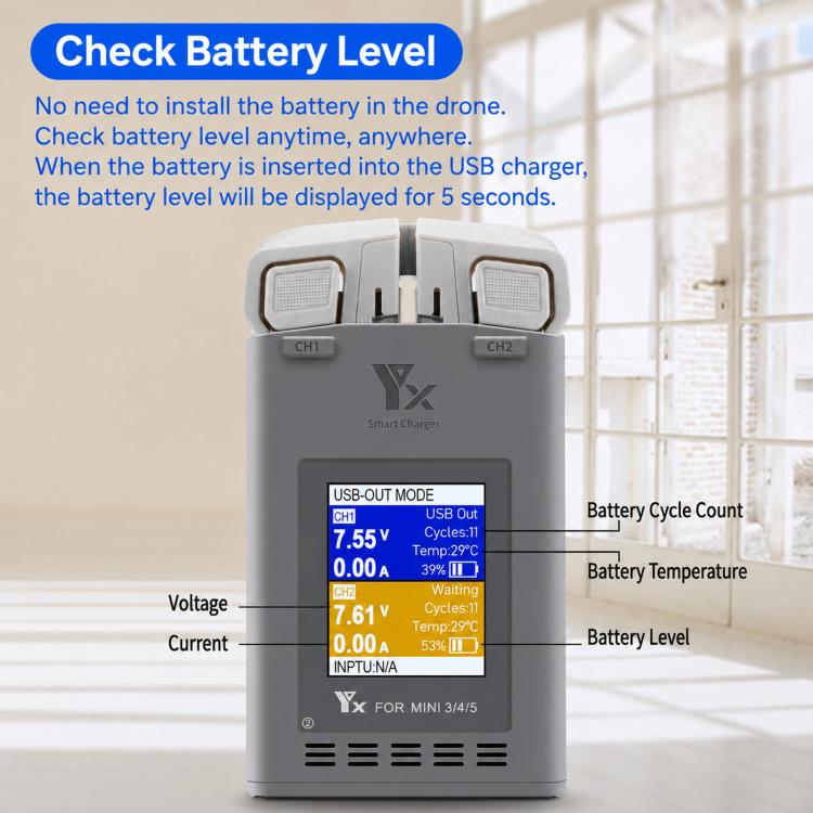 YX 100W Dual Charger with Color LCD Screen for DJI Mini 5/4/3 Pro Smart Flight Battery Charging Hub, Mini Color Two-Way 100W