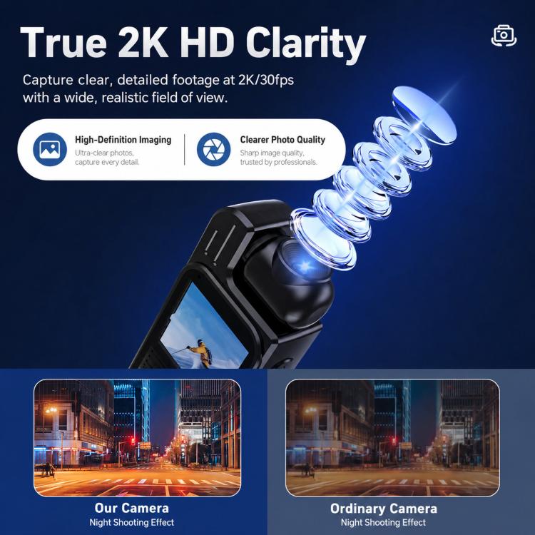1.3 Inch Screen HD Body Camera With 180 Degree Rotating Lens Wearable Sports Action Camera, 1080P, 2K
