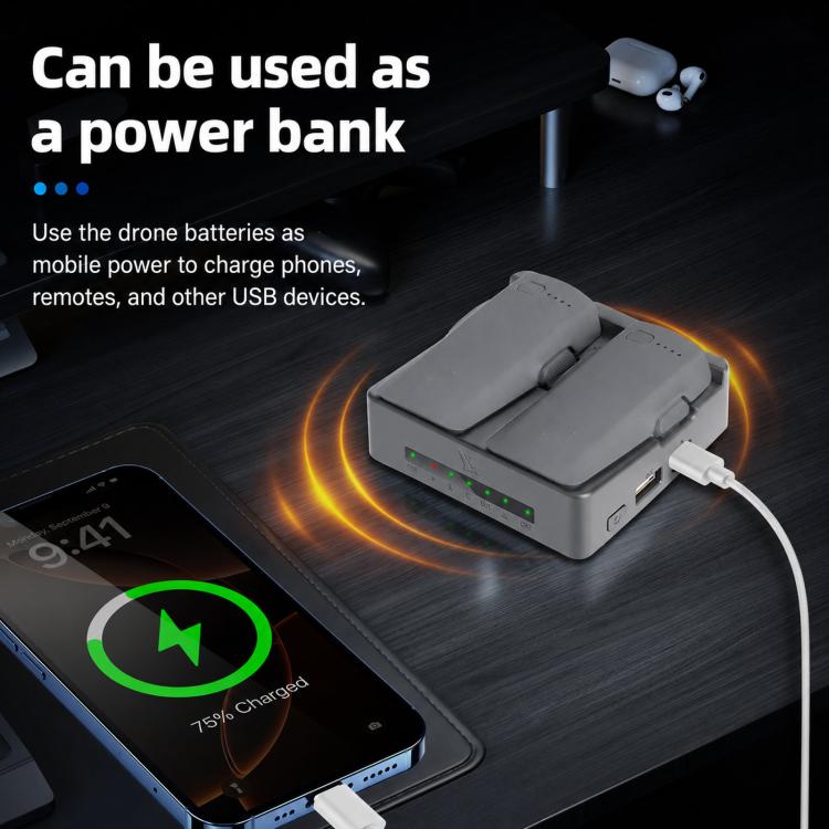 For DJI Neo 2 YX PD 45W Parallel Charger 2-Way Fast Charging Hub with Battery Storage Mode, 2-Way Flat