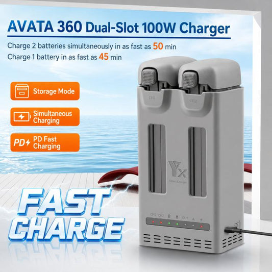 For DJI Avata 360 YX PD 100W Parallel Charger 2-Way Fast Charging Hub with Battery Storage Mode, 2-Way