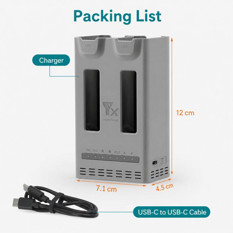 For DJI Avata 360 YX PD 100W Parallel Charger 2-Way Fast Charging Hub with Battery Storage Mode, 2-Way
