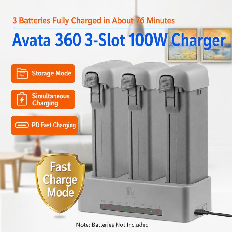 For DJI Avata 360 YX PD 100W Parallel Charger 3-Way Fast Charging Hub With Battery Storage Mode, 3-Way
